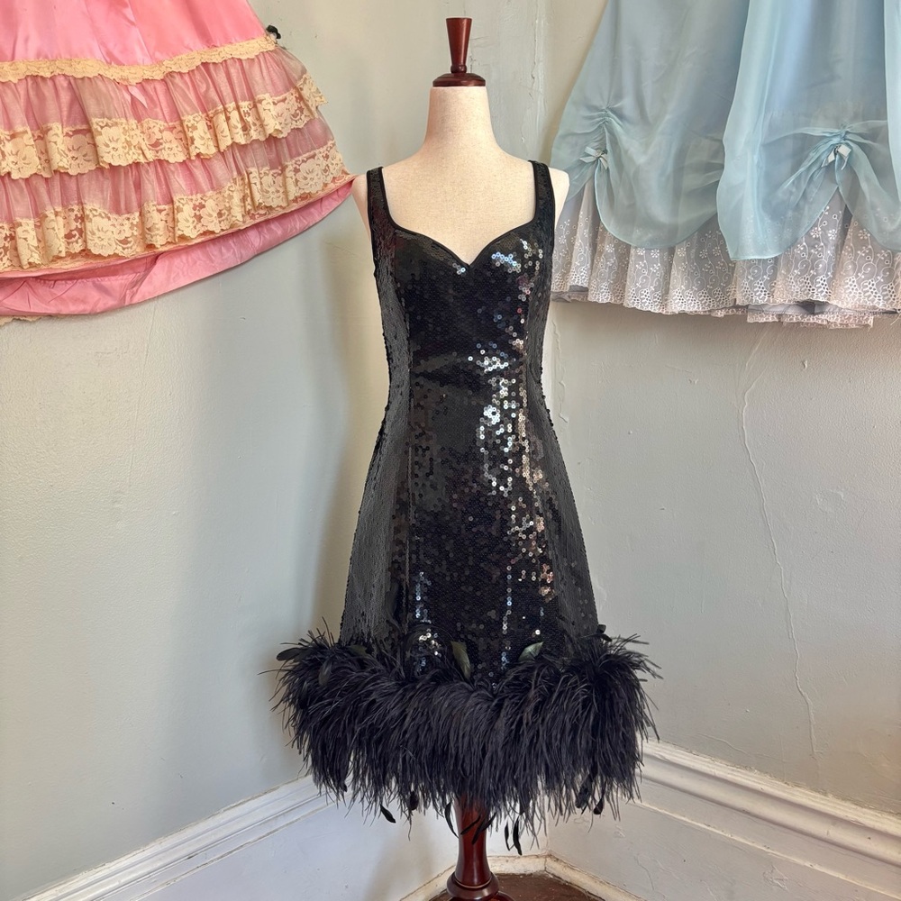 Vintage 80s/90s After Five Black Sequin Cocktail Dress